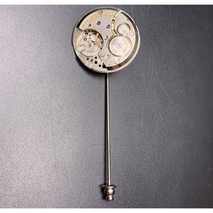 Watch Movement Lapel Stick Pin Silver Tone Steampunk Unique Art to Wear